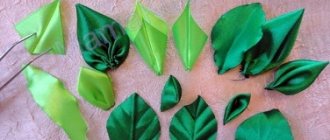 Листья в технике канзаши для цветов из лент: острые, узкие, гофрированные, МК с фото и видео